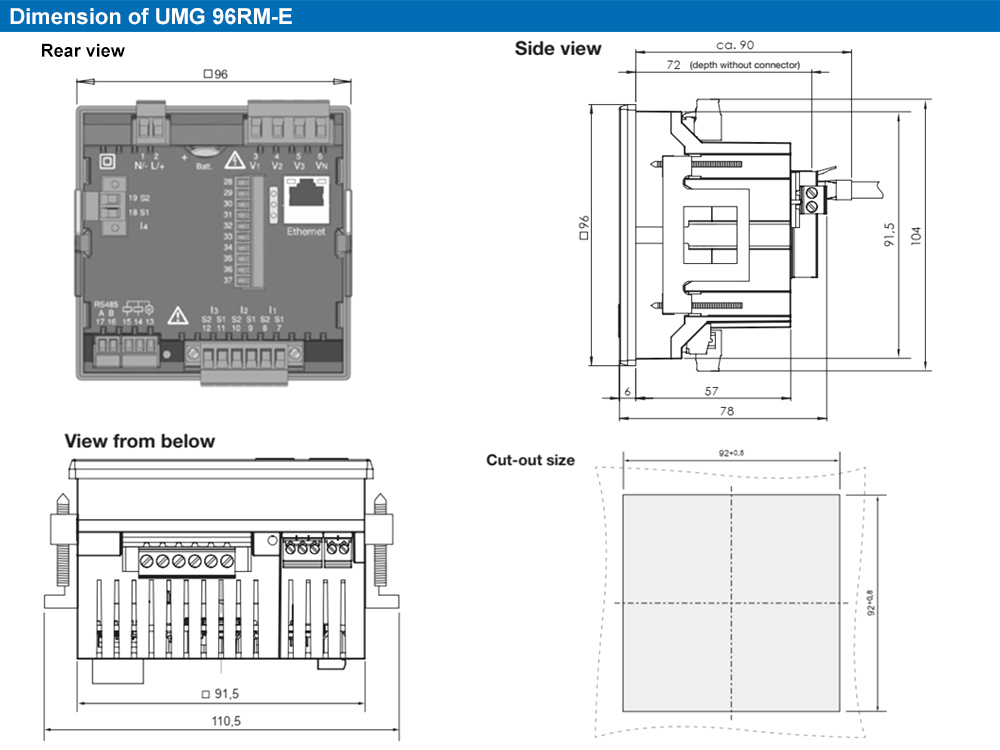 Kích thước : Janitza UMG 96RM-E