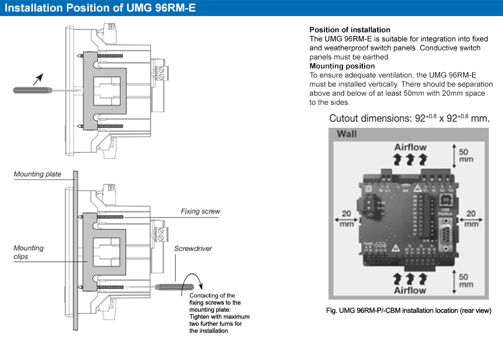 Phương cách lắp đặt : Janitza UMG 96RM-E