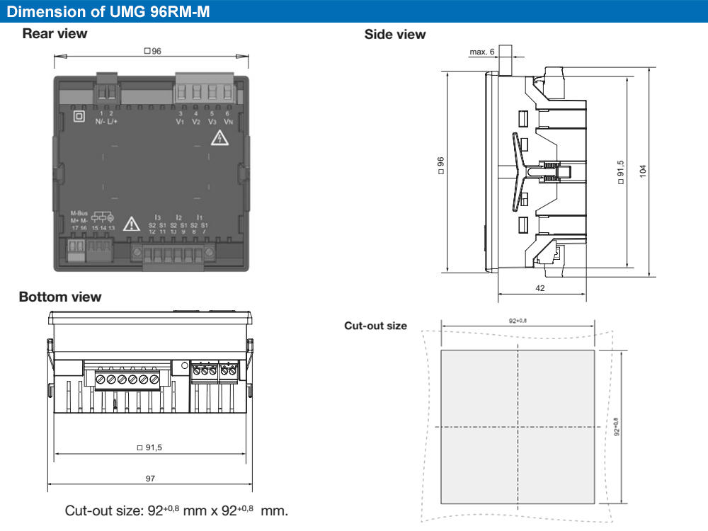 Kích thước : Janitza UMG 96RM-M