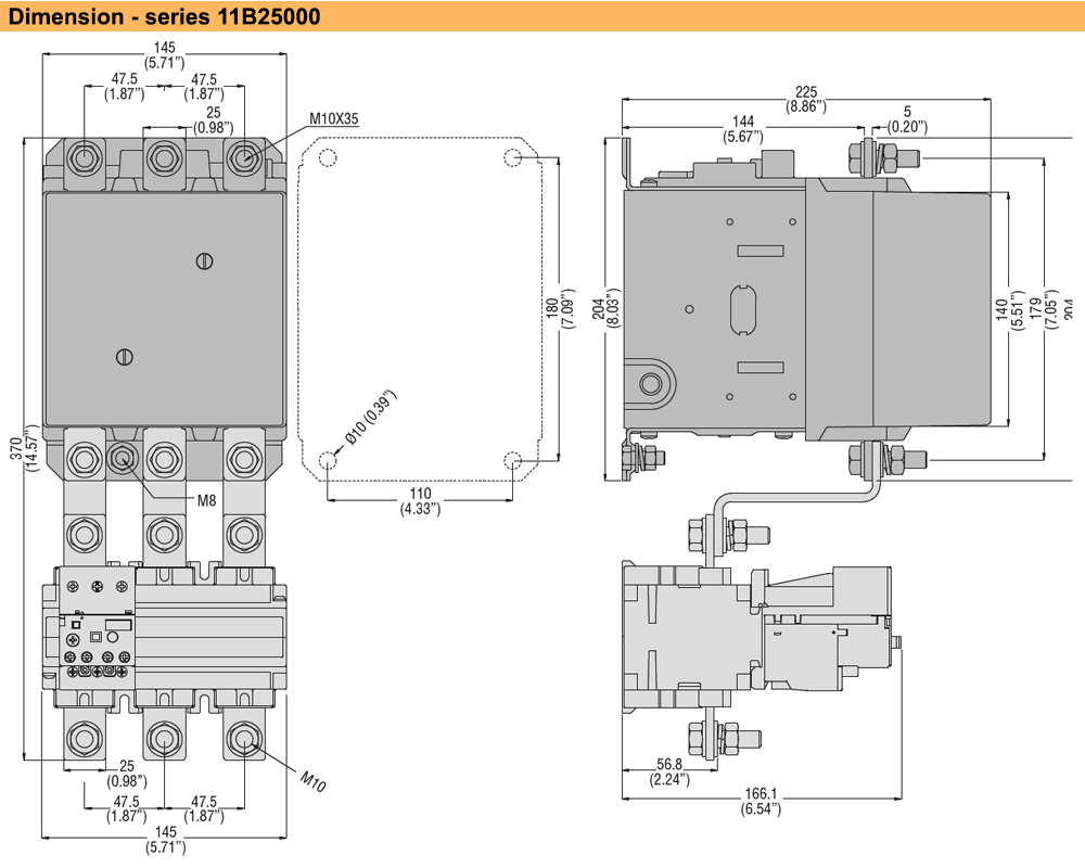 Kích thước Khởi động từ Lovato 11B25000