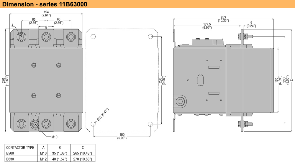 Kích thước Khởi động từ Lovato 11B63000