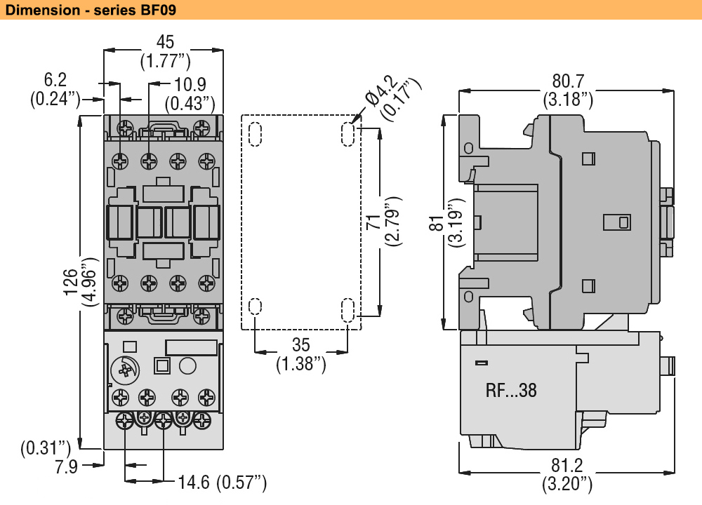 Kích thước Khởi động từ Lovato BF0901A