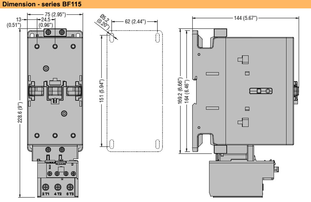 Kích thước Khởi động từ Lovato BF11500A