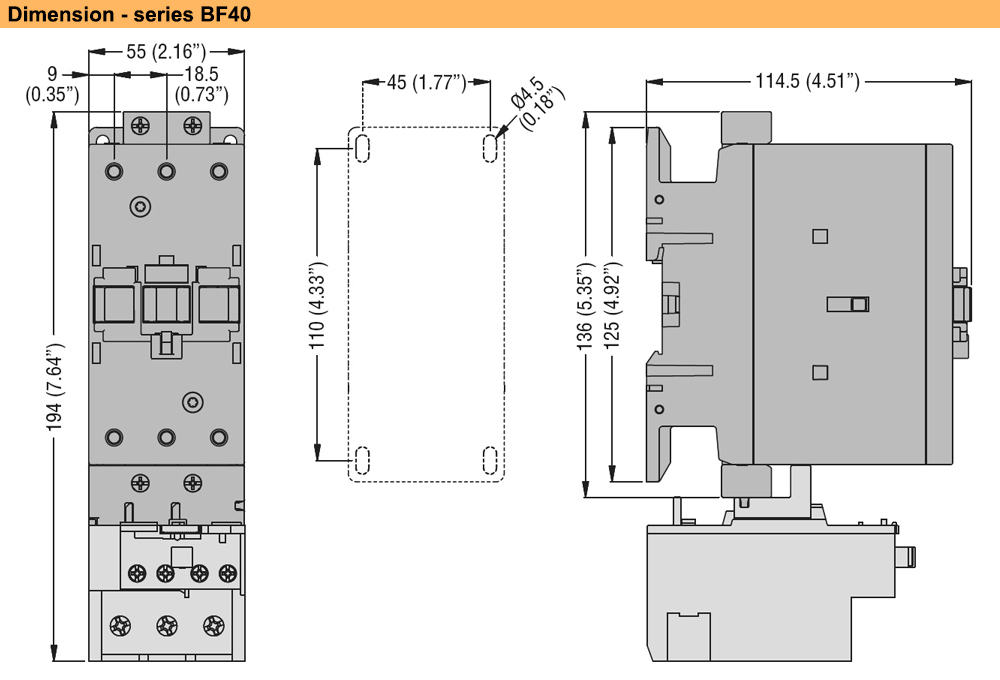 Kích thước Khởi động từ Lovato BF4000E