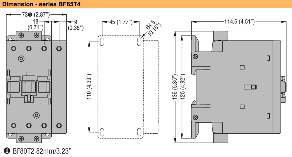 Kích thước Khởi động từ Lovato BF65T4A