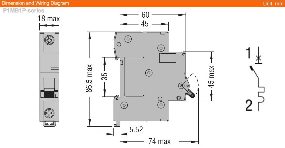 Kích thước MCB Lovato P1MB1PC02