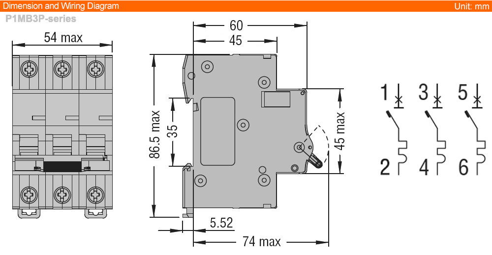 Kích thước MCB Lovato P1MB3PC32