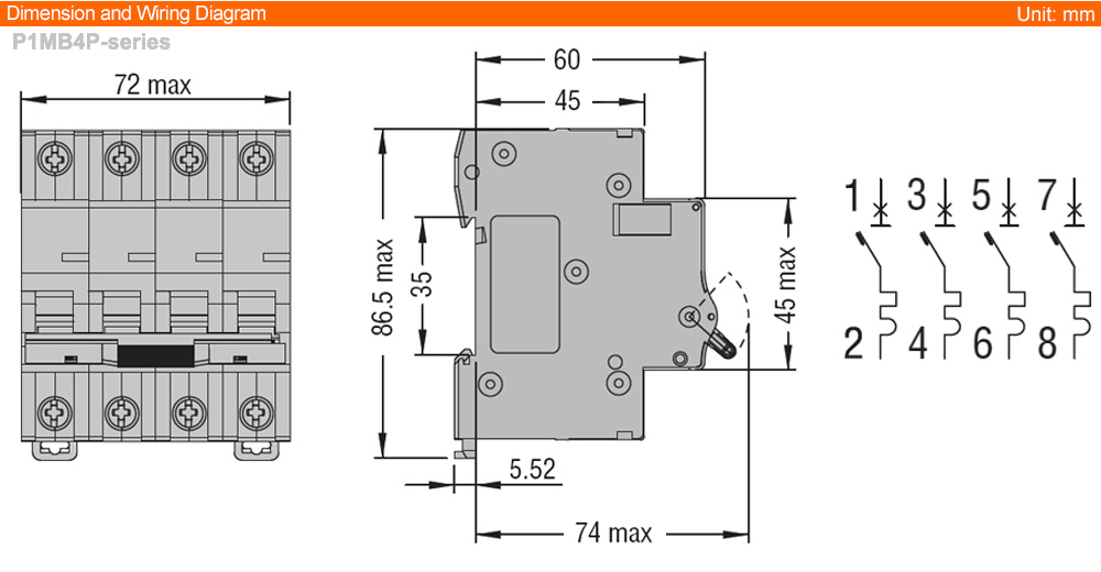 Kích thước MCB Lovato P1MB4PC04