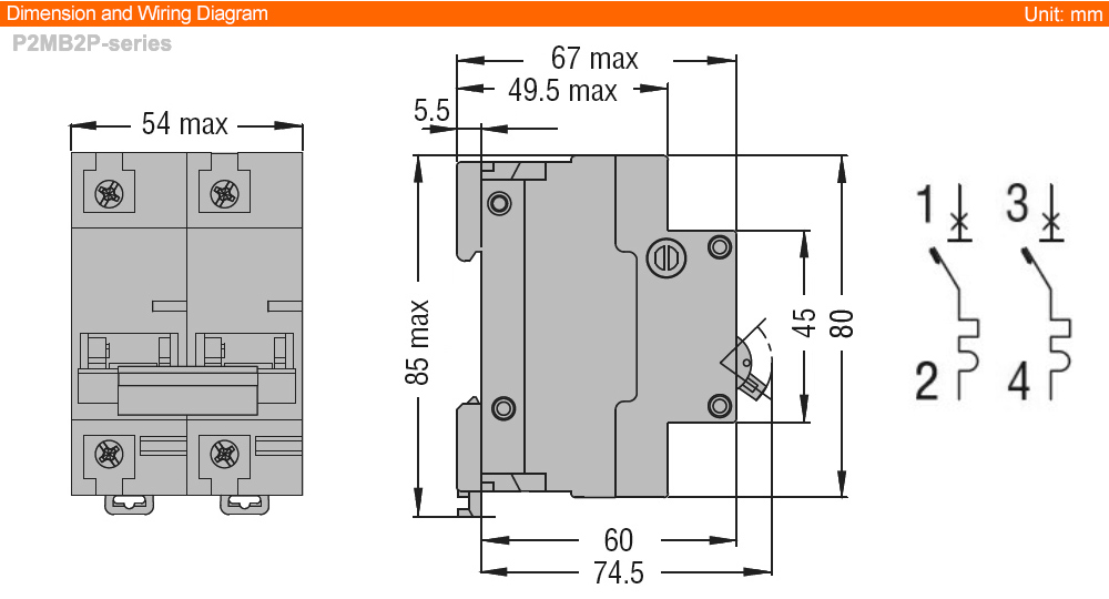 Kích thước MCB Lovato P2MB2PC080