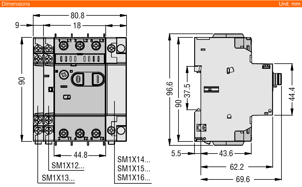 Kích thước Lovato SM1P0063 ( MPCB )