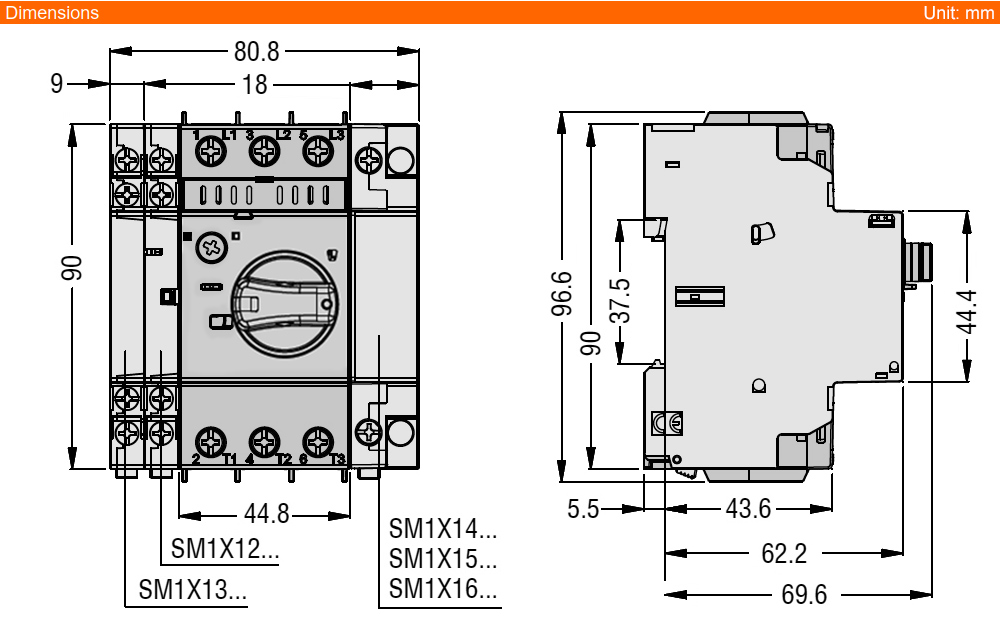 Kích thước Lovato SM1R3200 ( MPCB )