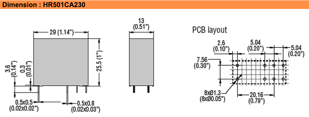 Kích thước : Lovato relay HR501CA230