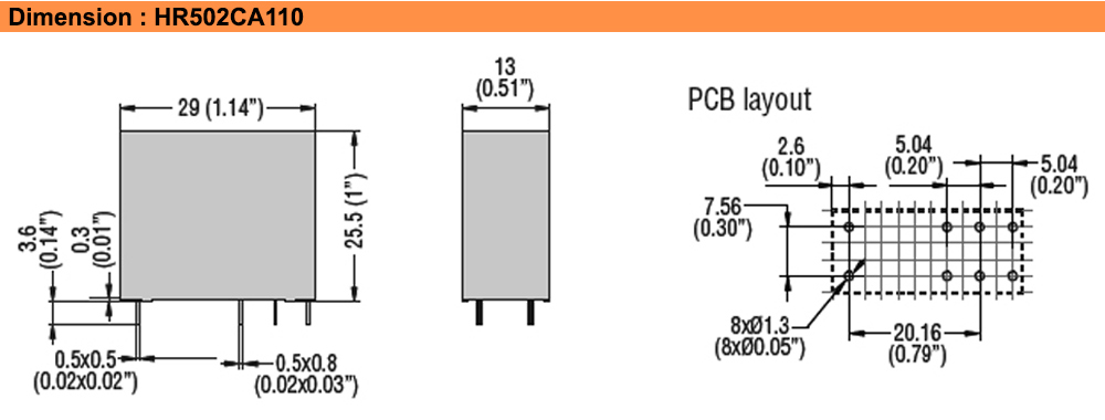 Kích thước : Lovato relay HR502CA110