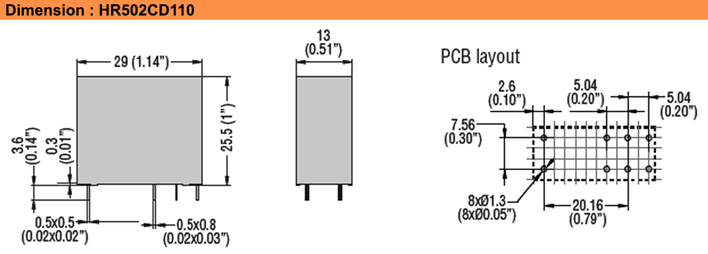 Kích thước : Lovato relay HR502CD110