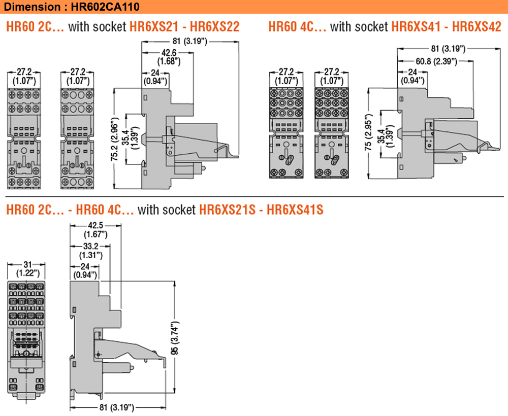 Kích thước : Lovato relay HR602CA110
