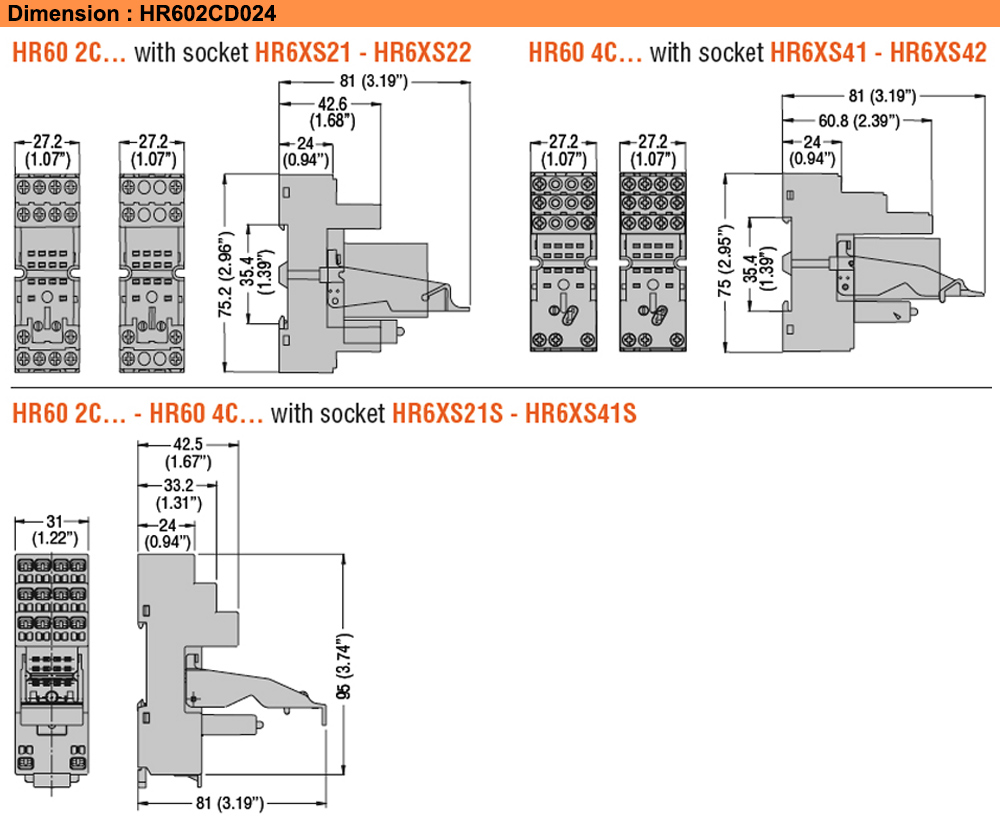 Kích thước : Lovato relay HR602CD024