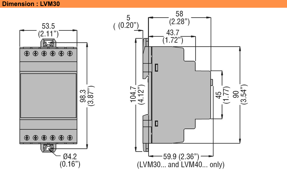Kích thước : Lovato relay LVM30A415