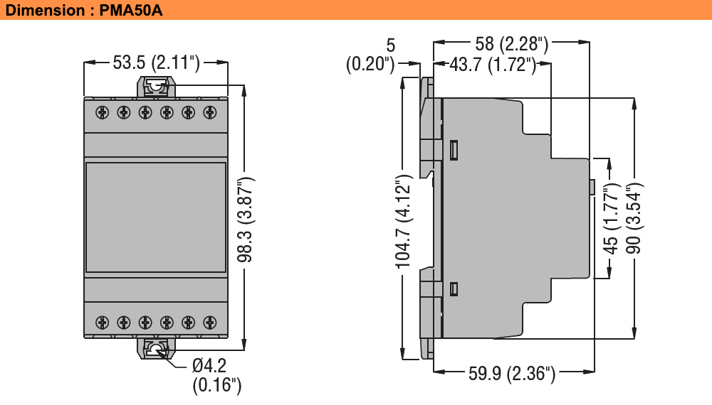 Kích thước : Lovato relay PMA50A415