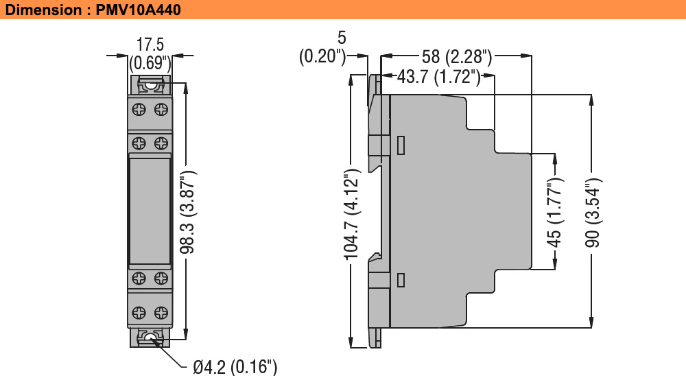 Kích thước : Lovato relay PMV10A440