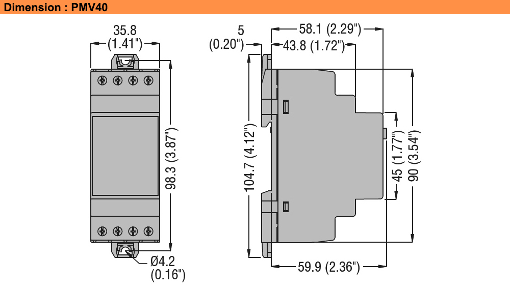 Kích thước : Lovato relay PMV40A575