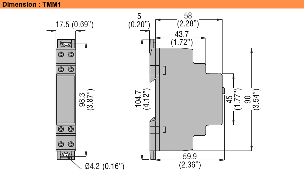 Kích thước : Lovato relay TMM1