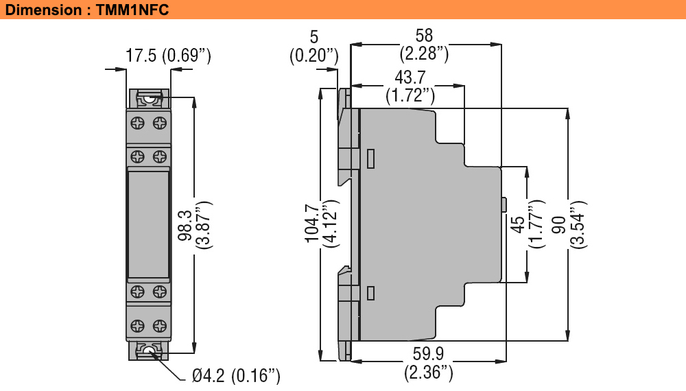 Kích thước : Lovato relay TMM1NFC
