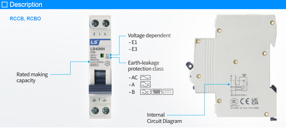Mô tả bên ngoài RCBO LS LB40NN 1P+N C16