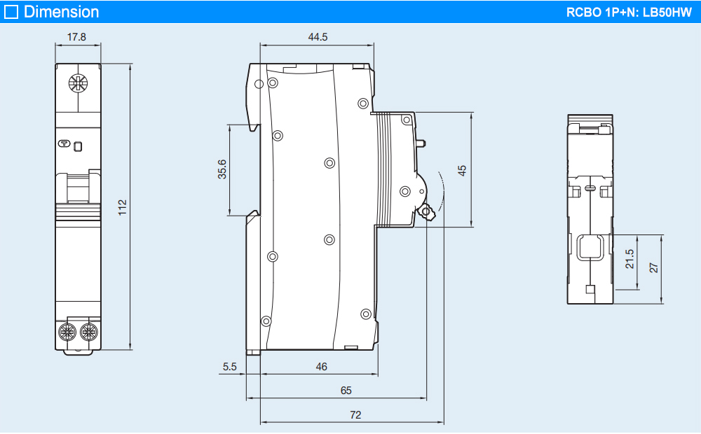 Kích thước RCBO LS LB50HW 1P+N C25