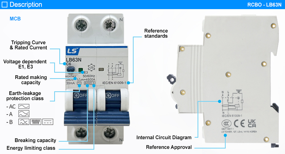 Mô tả bên ngoài RCBO LS LB63N 1P+N C25
