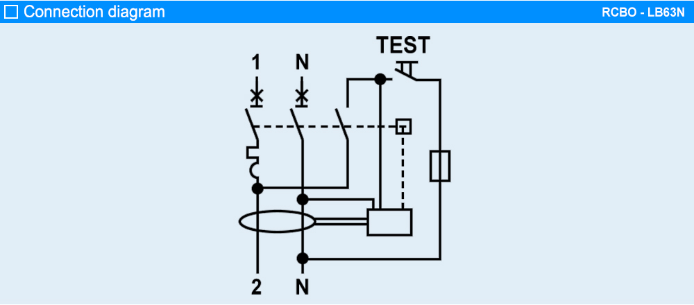 Sơ đồ đấu dây RCBO LS LB63N 1P+N C25