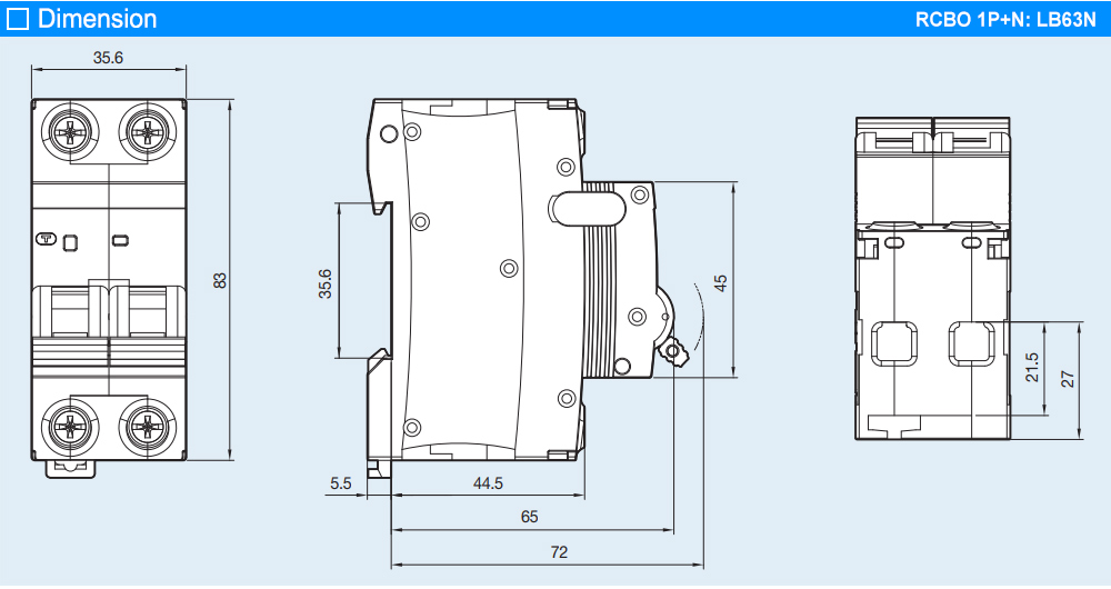 Kích thước RCBO LS LB63N 1P+N C25