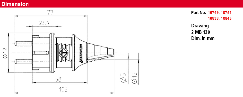 Kích thước : Phích cắm SCHUKO® 10838