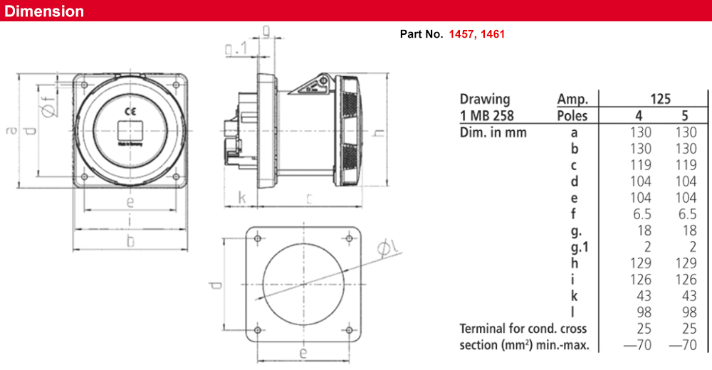 Kích thước : Ổ cắm gắn bảng điều khiển X-CONTACT 1457