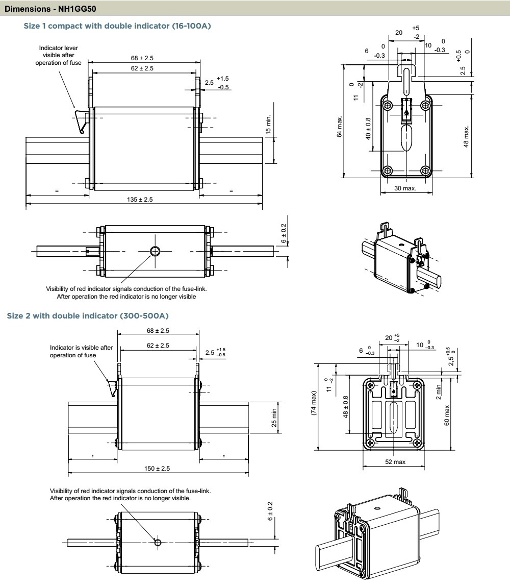 Kích thước MERSEN NH1GG50V200