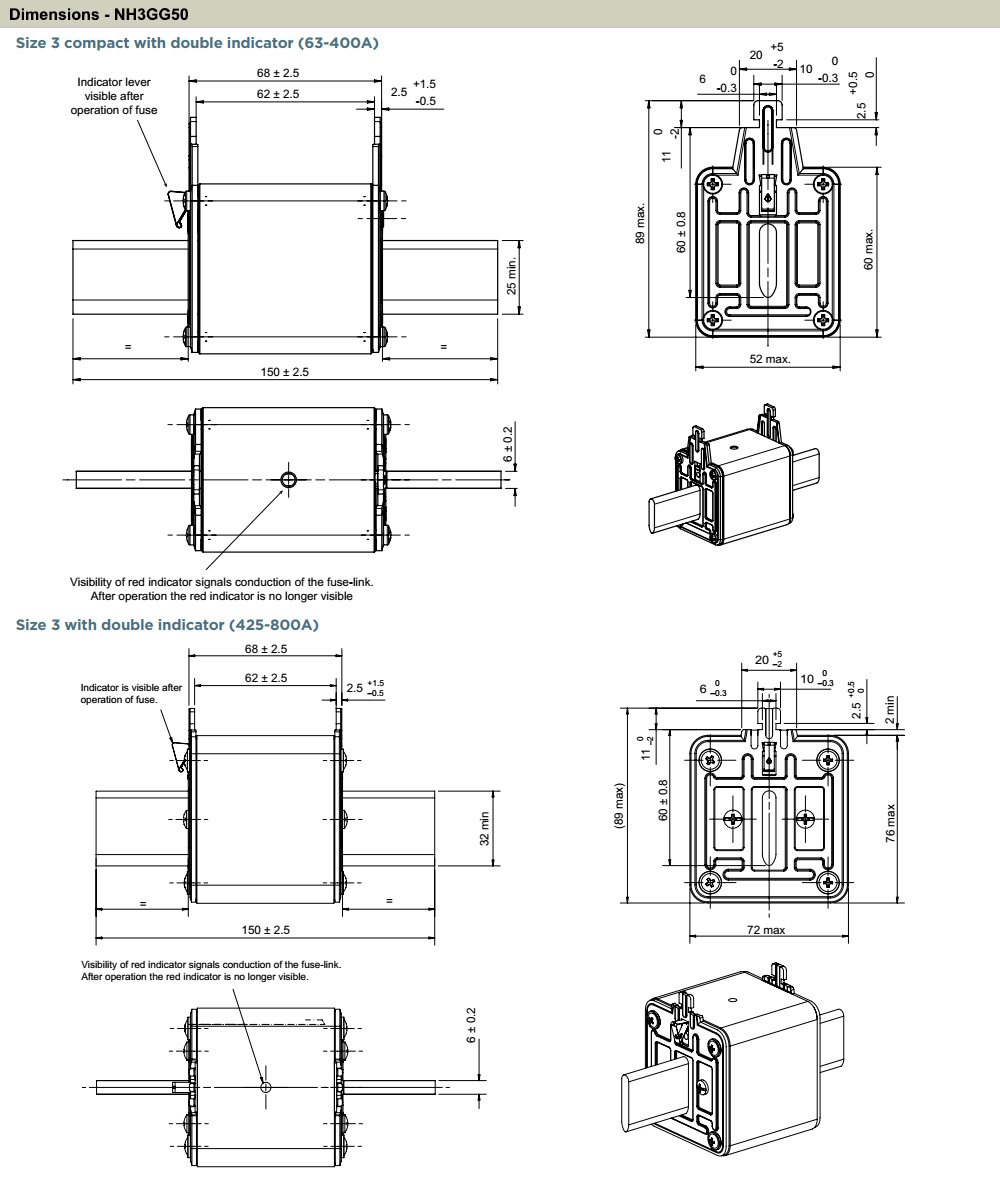 Kích thước MERSEN NH3GG50V400