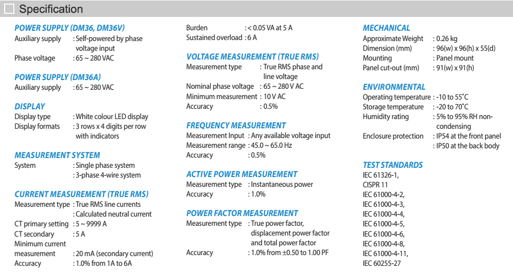 Thông số kỹ thuật: Mikro DM36V