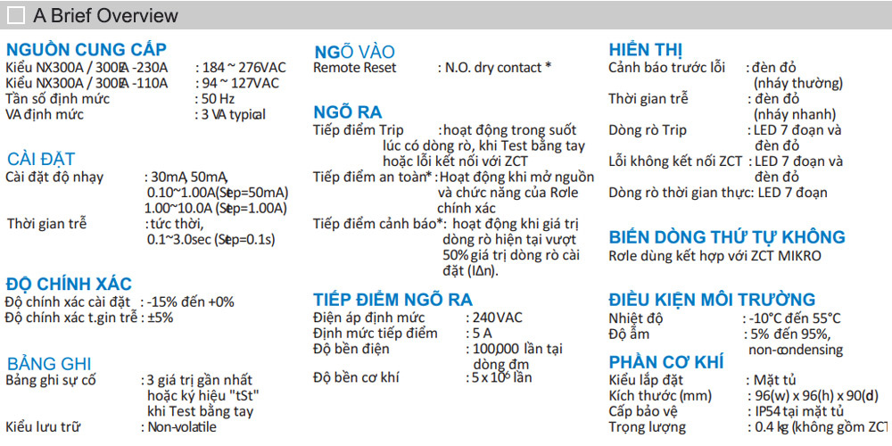 Thông số kỹ thuật: Relay Mikro NX300EA-230A