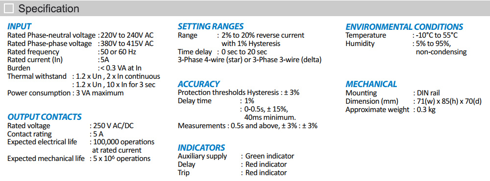 Thông số kỹ thuật: Relay Mikro RPR 415A