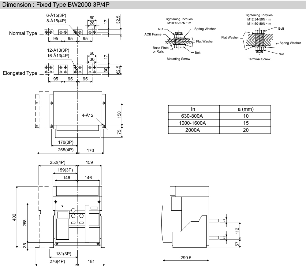 Kích thước : BW 2000-HN 4P 1000A