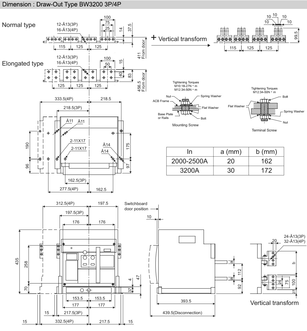 Kích thước : BW 3200-HN 4P 2500A