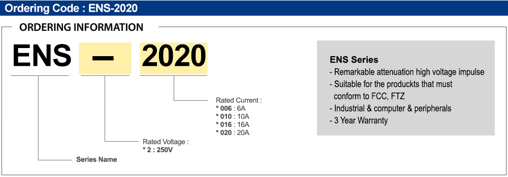 Cách tra mã : Bộ lọc nhiễu Fine Suntronix ENS-2020 1P, 20A
