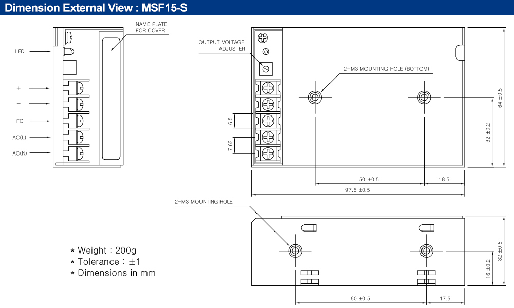 Kích thước : Bộ nguồn Fine Suntronix MSF15-24 15W, 1 đầu ra