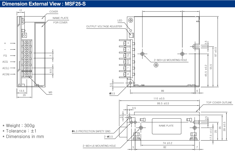 Kích thước : Bộ nguồn Fine Suntronix MSF25-S 25W, 1 đầu ra