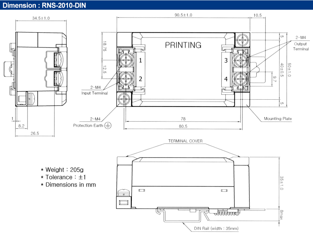 Kích thước : Bộ lọc nhiễu Fine Suntronix RNS-2010-DIN 1P, 10A