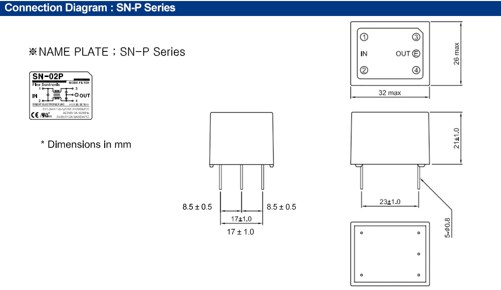 Kích thước : Bộ lọc nhiễu Fine Suntronix SN-06P 1P, 6A