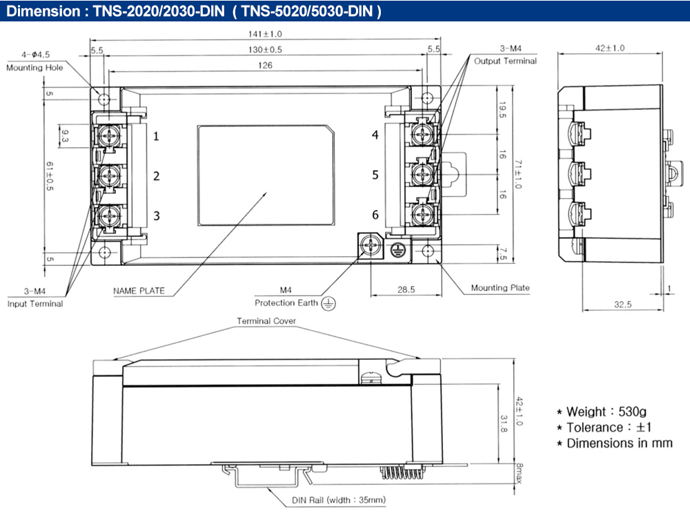 Kích thước : Bộ lọc nhiễu Fine Suntronix TNS-2020-DIN 3P, 20A