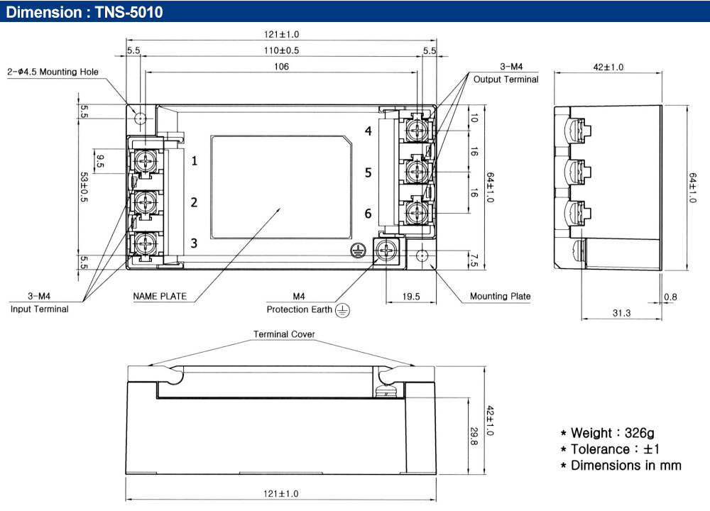 Kích thước : Bộ lọc nhiễu Fine Suntronix TNS-5010 3P, 10A
