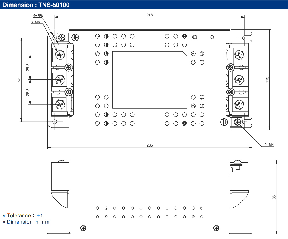 Kích thước : Bộ lọc nhiễu Fine Suntronix TNS-50100 3P, 100A