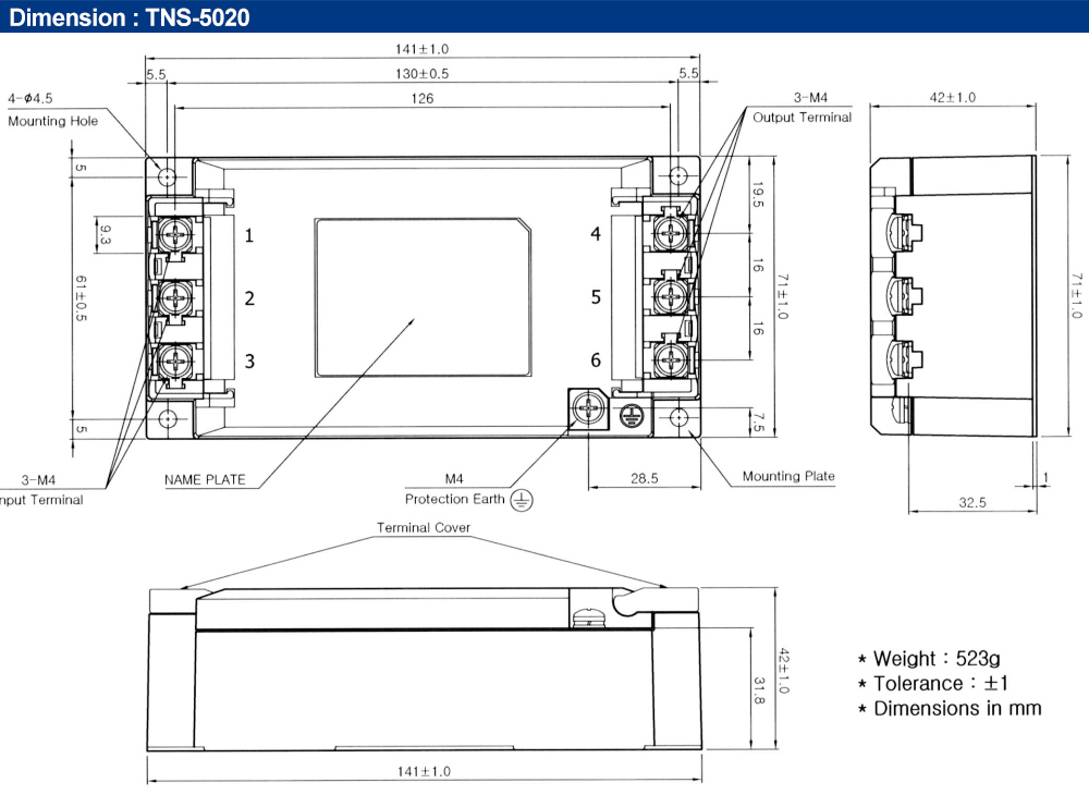 Kích thước : Bộ lọc nhiễu Fine Suntronix TNS-5020 3P, 20A