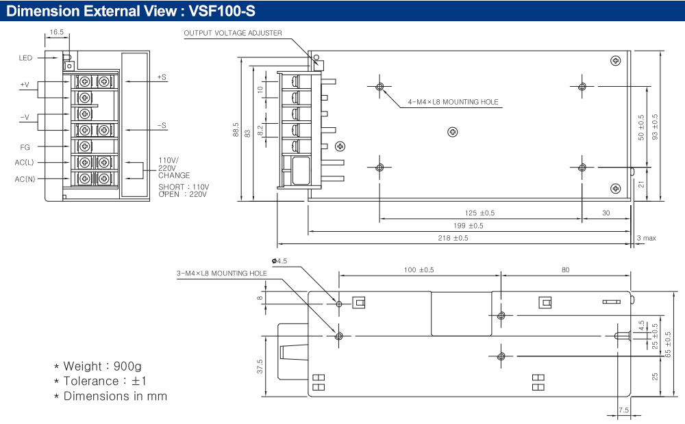 Kích thước : Bộ nguồn Fine Suntronix VSF150-15 150W, 1 đầu ra